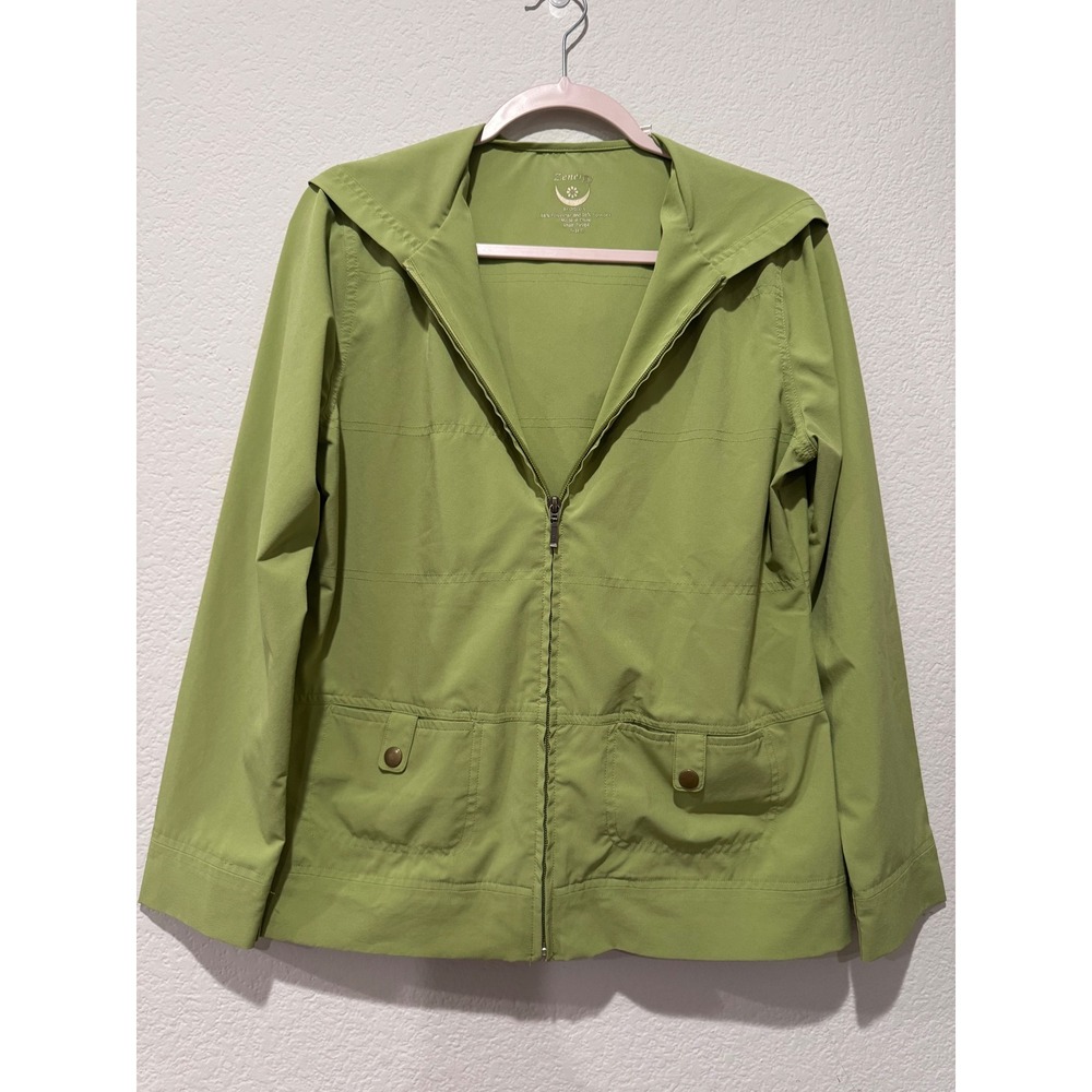 Zenergy by Chico's Hooded Jacket Lightweight Full Zip Pockets Green Size 0 Small